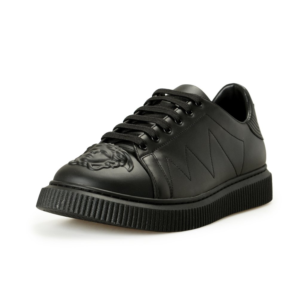 Versace Men's Large Medusa Logo Black 100% Leather Sneakers Shoes Us 8 It 41